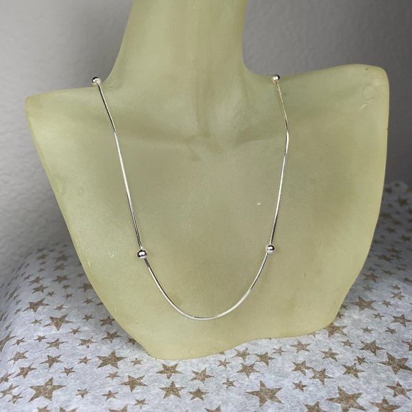 NEW 16" Real Silver Square Snake Chain & Bead Stationed Necklace - Picture 1 of 6
